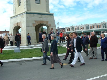 Committee walking in to hand-over ceremony lead by Feilding Pipe Band