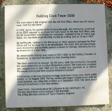 The Feilding Clock Tower story. Click to view larger photo and readable text