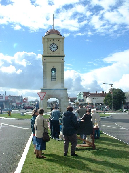 Forty-five minutes 'til hand-over. Feilding Clock Tower Official Hand-Over Day - 12 August 2000. Click photo to view more photos of this event.