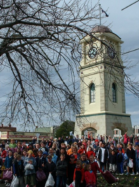 Hi folks!... from the town of Feilding - Feilding Clock Tower, Manawatu, New Zealand - 18 August 2001