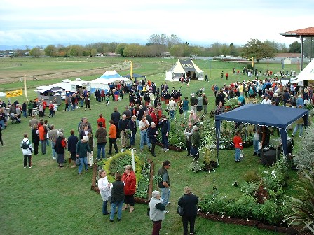 Feilding & District Pipe Band (centre) entertain during the inaugural Manfeild Park Garden Festival, Feilding, Manawatu, New Zealand - 11 May 2002