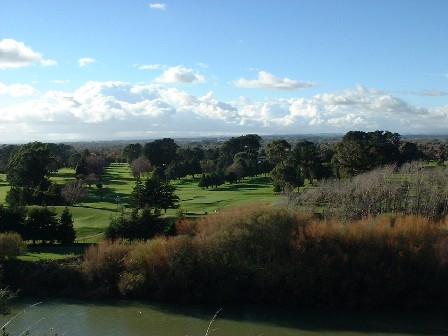 Manawatu River, Manawatu Golf Course, Hokowhitu Golf Links, Palmerston North city - View from ANZAC Park & Pork Chop Hill - Palmerston North, Manawatu, New Zealand - 2 June 2002