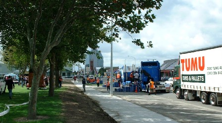 A ride in big rigs for a donation raised money for a flood relief fund; hundreds turned out. Railway Land Park, Palmerston North, Manawatu, New Zealand - 21 March 2004