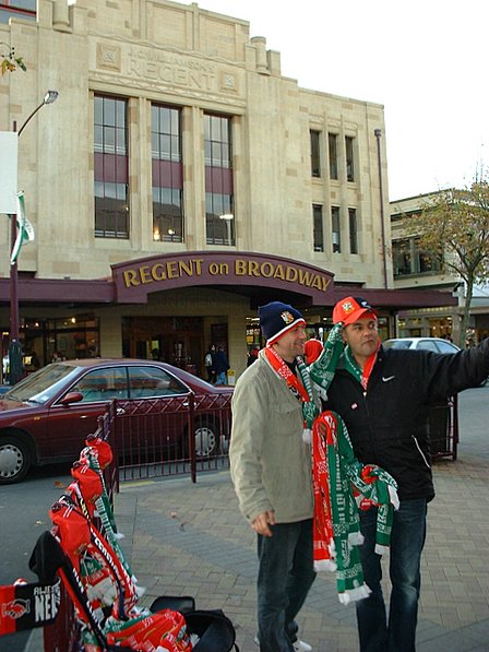 Souvenir scarf sellers - Lions vs Manawatu - Broadway, Palmerston North