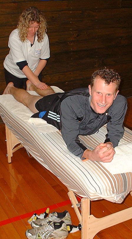 Bryn Davies was the first 'half marathon runner' home and one of many to enjoy a free massage, at the 'Manawatu.com Manawatu Striders Half Marathon 2005' - 14 August 2005